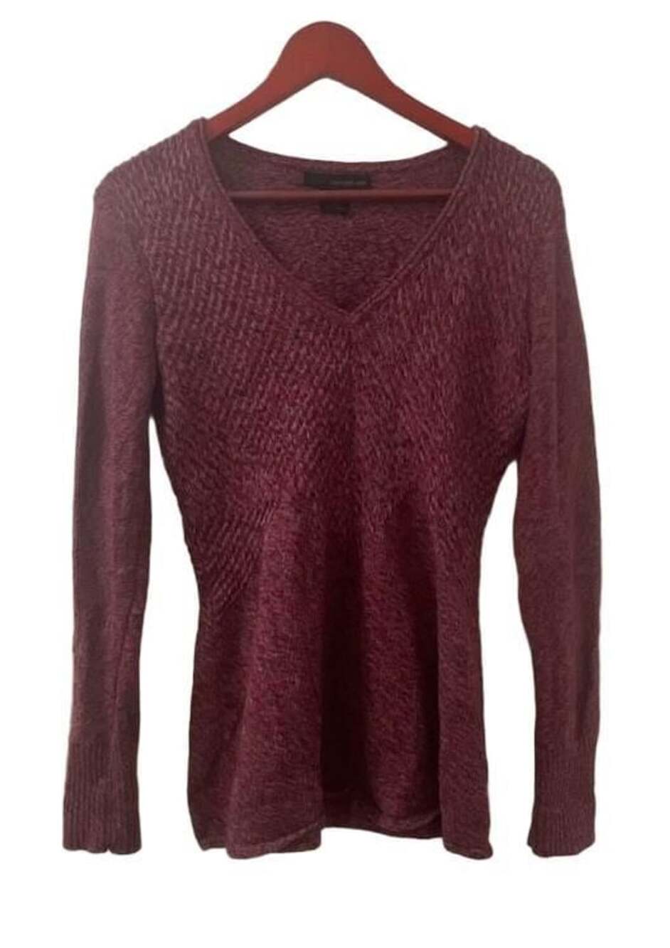 Calvin Klein Jeans V-Neck Sweater Size S Burgundy Marled Knit Long Sleeve